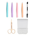 Precision Daily Beauty Tools Slanted Tip Eyebrows Hair Plucking Tweezers Set for Women 6 Pcs with Leather Travel Case