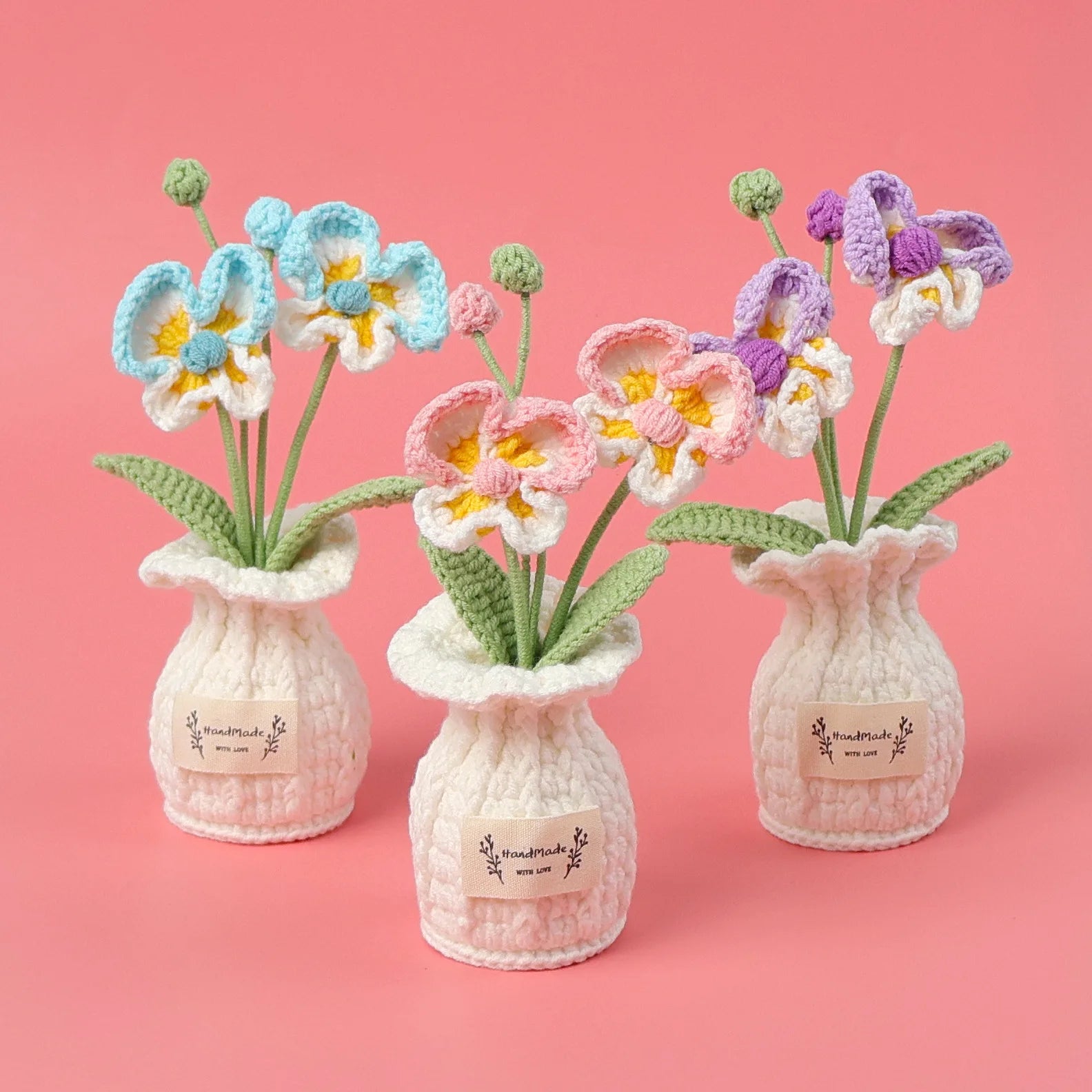Popular Handmade Crochet Wool Butterfly Orchid Woolen Knitted Flower Cross-Border Potted Plant Ornament Stall Gift