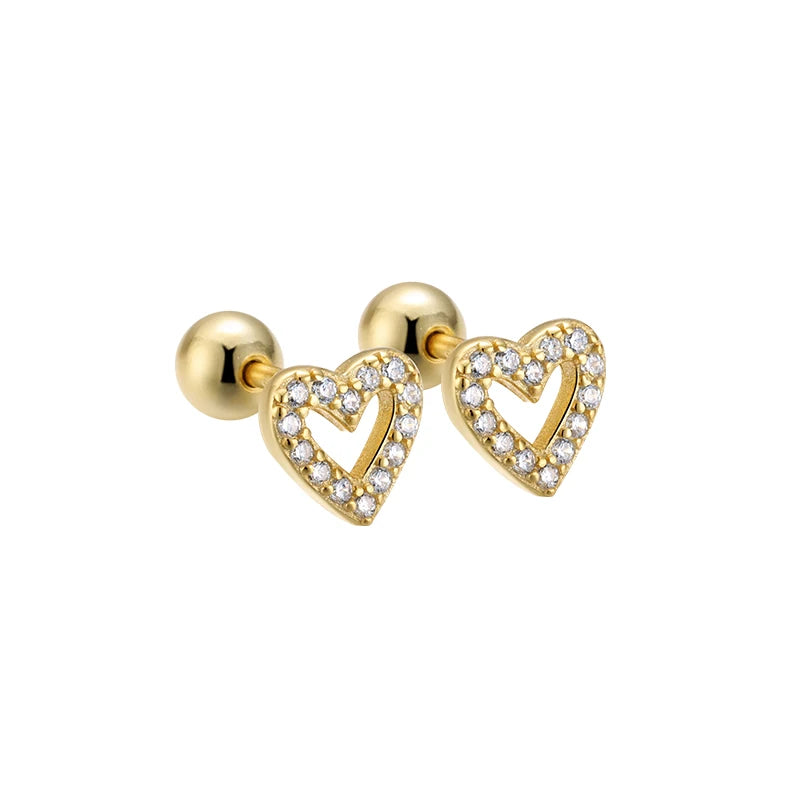 Fashion Love Stud 925 Sterling Silver Tiny Heart CZ Screw Back Earrings Set for Women Fine Jewelry Wholesale