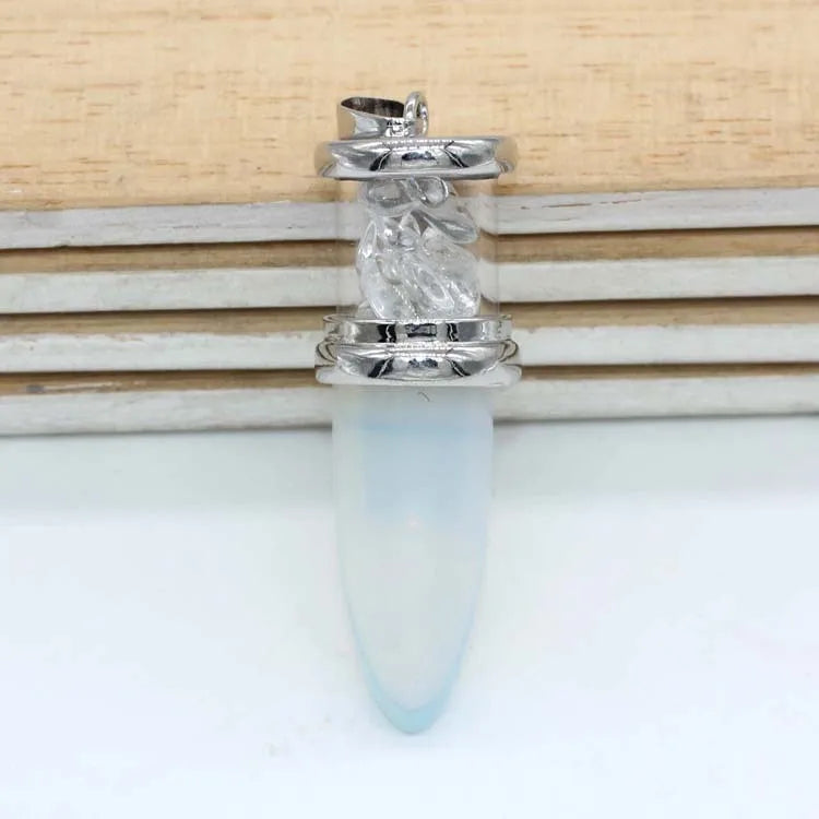Diy Natural Quartz Crystal Opalite Bullet Wishing Bottle Gavel Healing Crystal Pendant for Gifts Folk Crafts