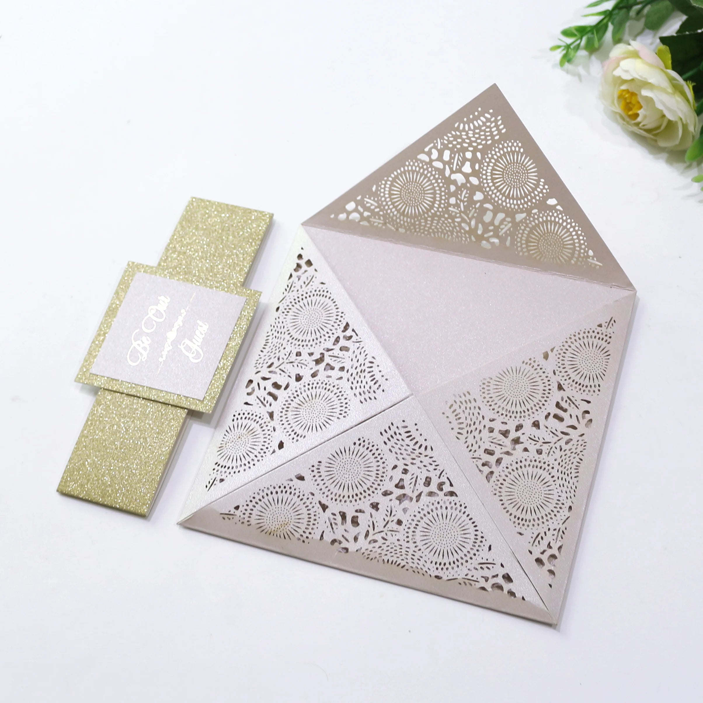 Chinese Supplier Wedding Invitations Shimmer Paper Pocket Business Cards Blank Insert Cards Inside