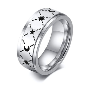 Anillos De Hombre Acero Inoxidable Stainless Steel Anti Stress Ring Moon Star Rings Fidget Spinner Rotate Freely Anxiety Ring