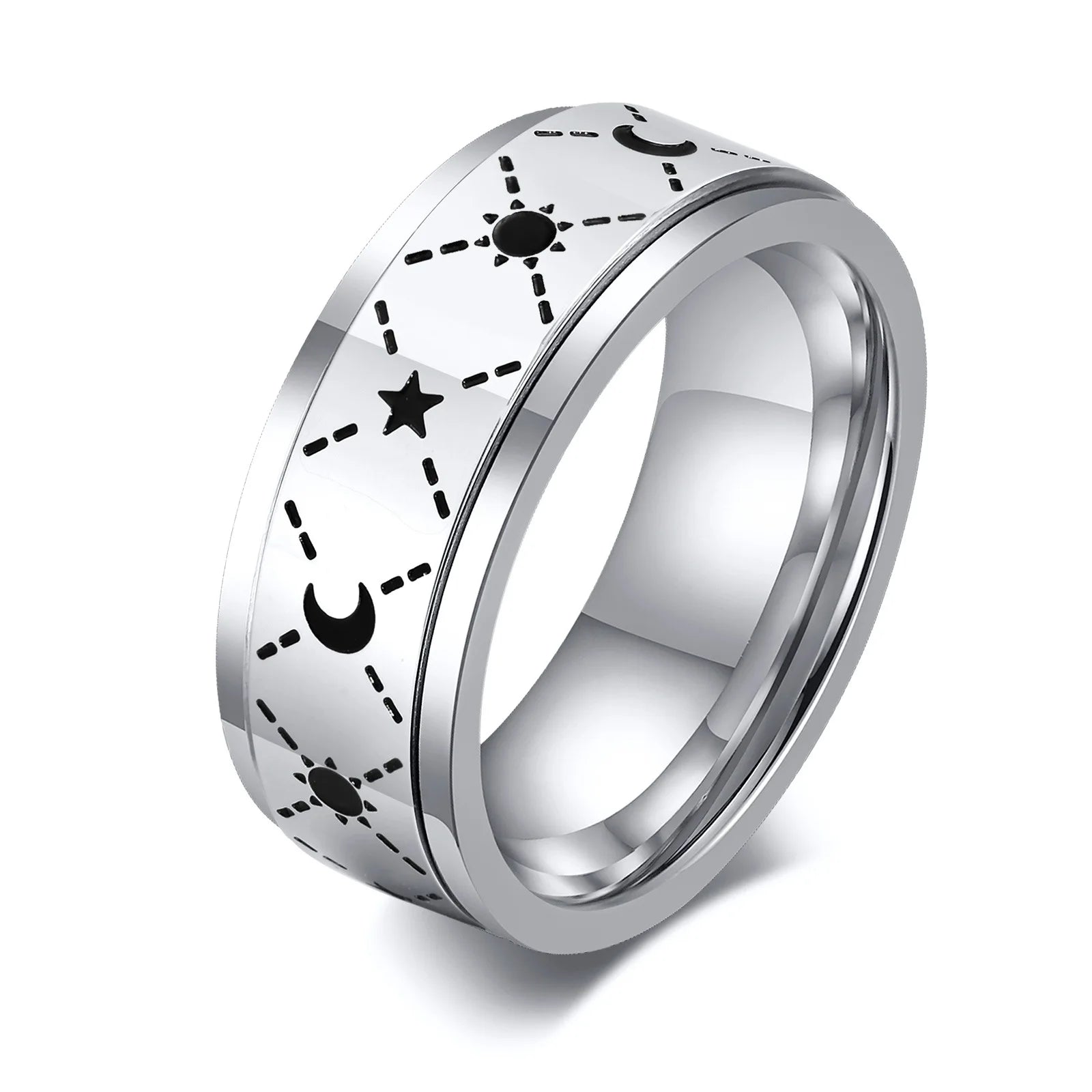 Anillos De Hombre Acero Inoxidable Stainless Steel Anti Stress Ring Moon Star Rings Fidget Spinner Rotate Freely Anxiety Ring