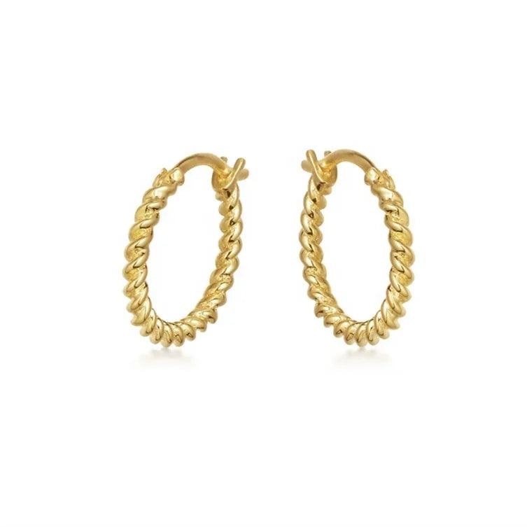 LOZRUNVE 925 Sterling Silver Minimalist Jewelry Women Gold Twist Rope Hoop Earring