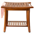 Teak Shower Bench Seat with Handles Space Saving 2 Tier Wood Shower Bench Wooden Shower Stool Waterproof for Shaving