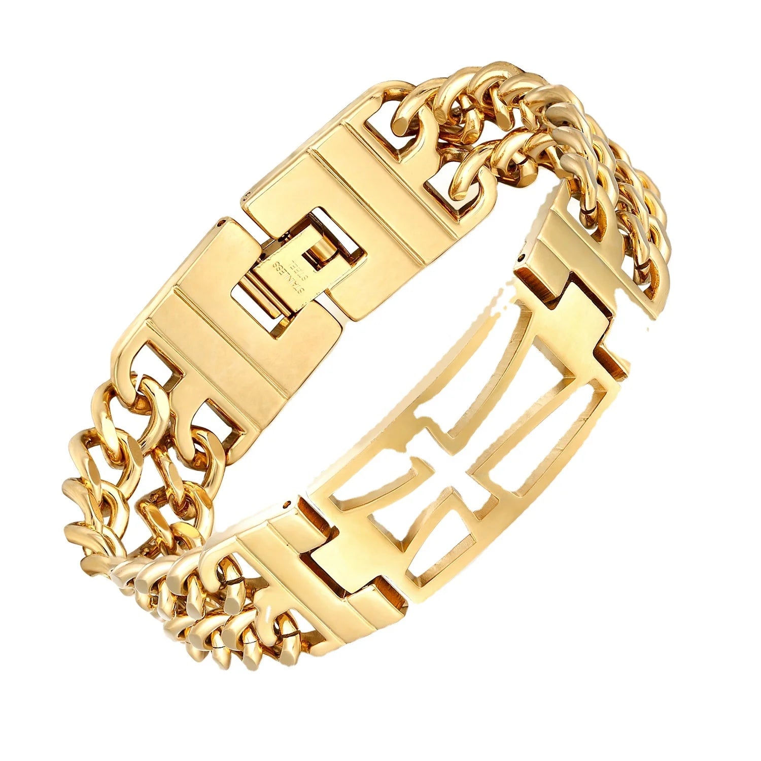 Hollow Cross Bend Brand Titanium Steel Double-layer Fashion Men's Thick Bracelet