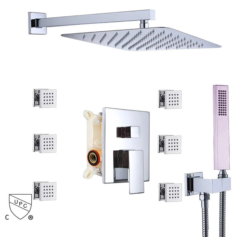 Chrome Rain Shower System with Body Jets 3 Spray Luxury Shower Panel High Pressure Full Body Coverage