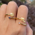 New Styles Stainless Steel 18k Gold Plated Finger Rings Zodiac Birthstone Sign Open Adjustable Ring for Women Gift