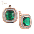 FJ Fallon Fashion Jewelry New Solitaire Emerald Halo Earrings Plated in 585 Rose Gold Two Tone Brass Based