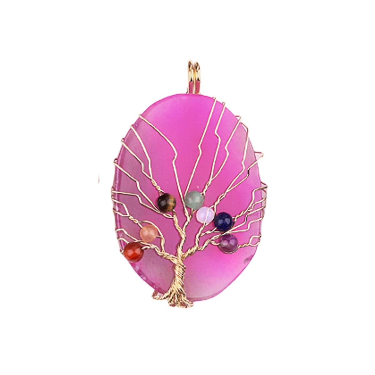 Exquisite Chakela Stone Gold Wrap Wire Life Tree Pendant Rosy Agate Natural Agate Stone Fashional Accessory for DIY Decoration