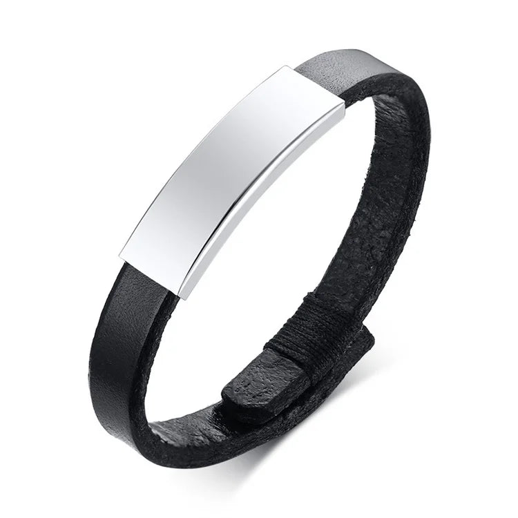 High End Genuine Leather Bracelets Stainless Steel Custom Blank bar Wrap Leather Bracelets for Men