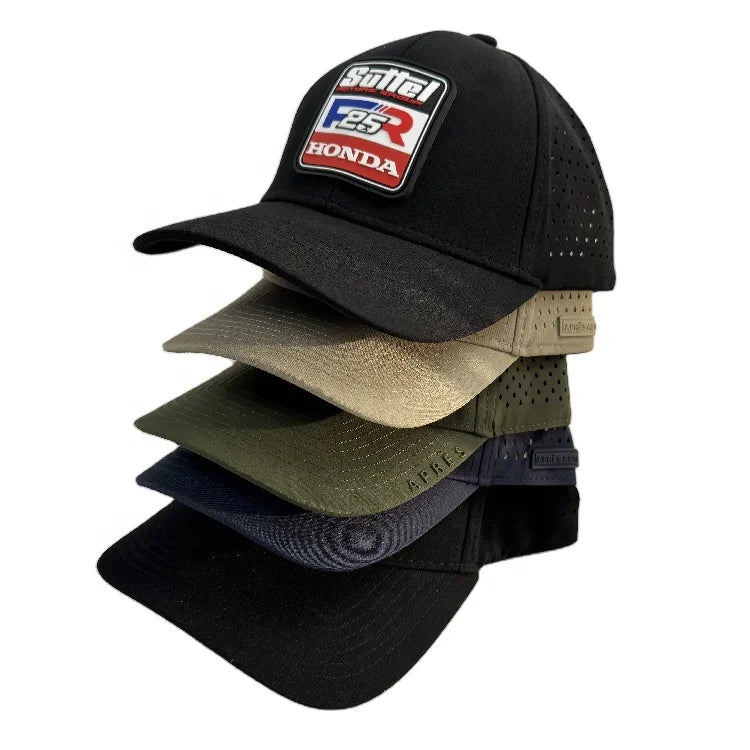 Classic PVC Patch Perforated Waterproof Camp Baseball Cap With 3D Rubber Patch Hat Style for Outdoors and Climbing