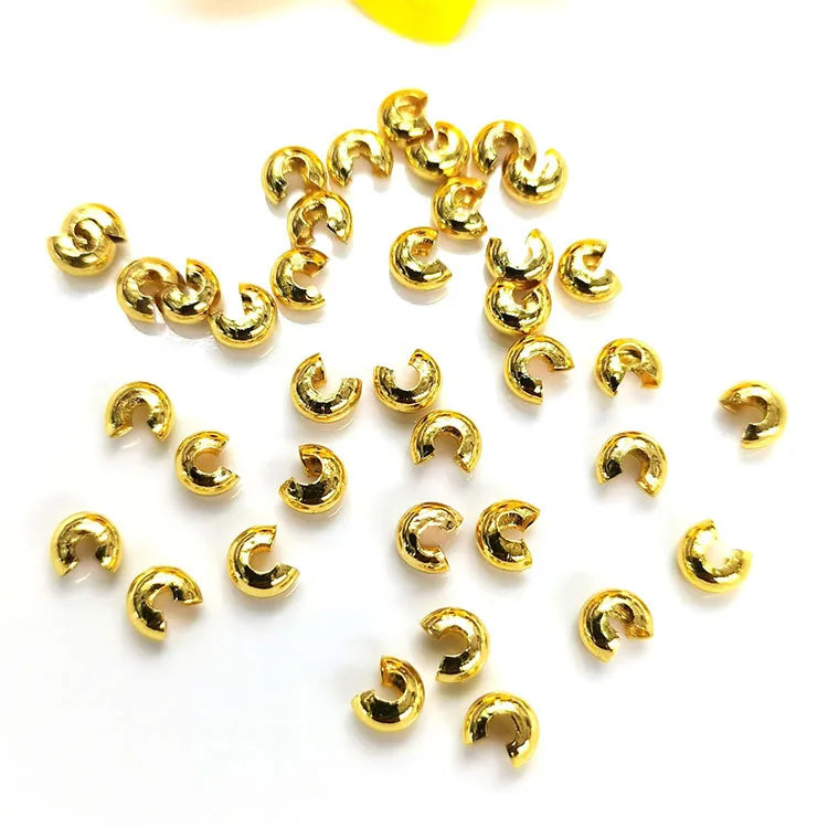 JF0762 18k Gold Plated Brass Jewelry Findings C Shape Bead Crimp Covers for Bracelet Necklace Earring Jewelry Making