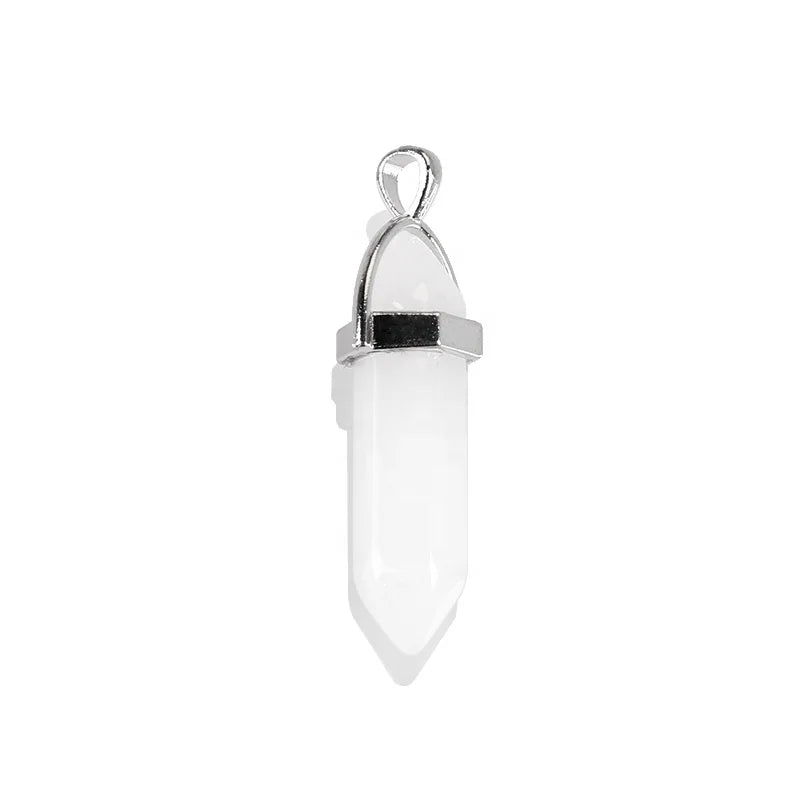 Healing Hexagonal Chakra White Jade Pendant Bullet Crystal Pendant Gemstone Pointed Quartz Stone Pendants