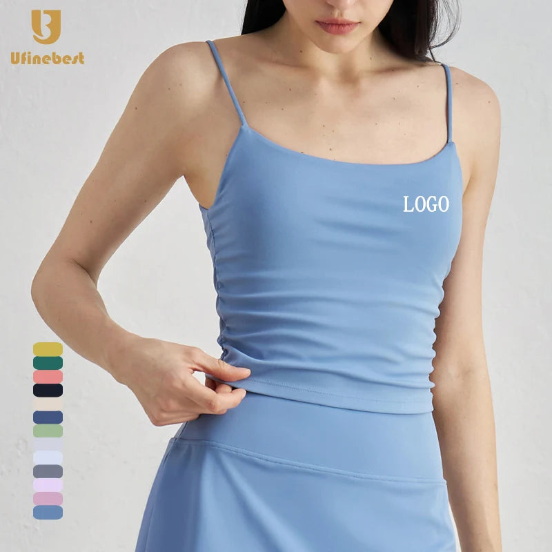 2 in 1 Piece Side Folding Athleisure Tenue De Sport Clorets Tank Tops Sports Vest Trendy Sport Bra Top Fitness