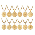 Gold Plated Stainless Steel Round Pendant Custom Stamping Embossed Zodiac Pendant Necklace