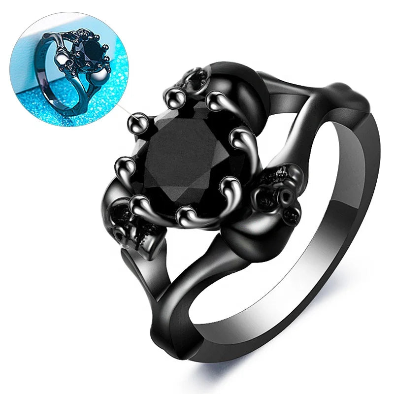 Top Quality Punk Skull Finger Rings Personality Original Design Black Zircon Gothic Skeleton Ring for Men Women Fashion Jewelry