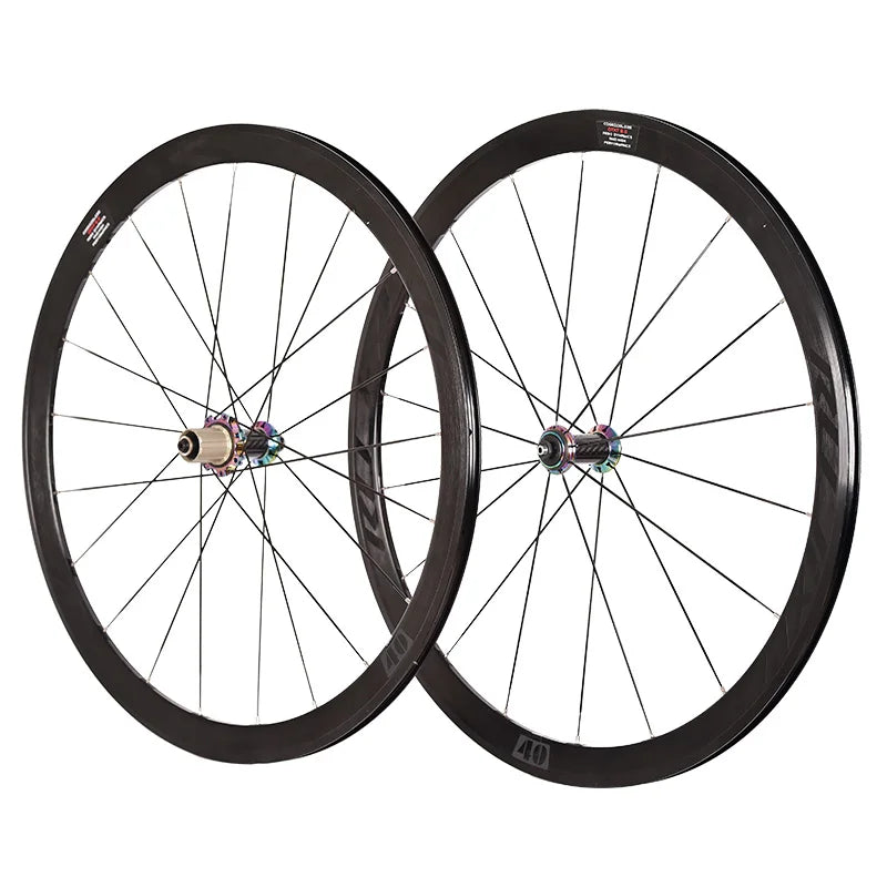 700C Road Bike Wheelset 40MM with 18/21H Carbon Fiber Tube Aluminum Alloy Clincher Rims V Brake System for 700C Road Bikes