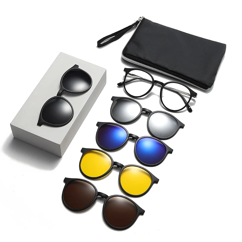 Spring TR90 Frames Polarized Clip on Sunglasses With Magnetic 5 In1glasses