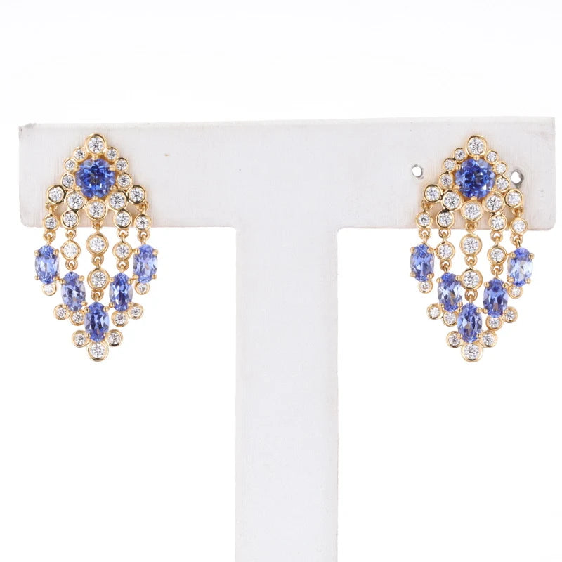 Starsgem Custom Luxury Jewelry 22K Yellow Gold With  Moissanite and Sapphire Drop Earrings