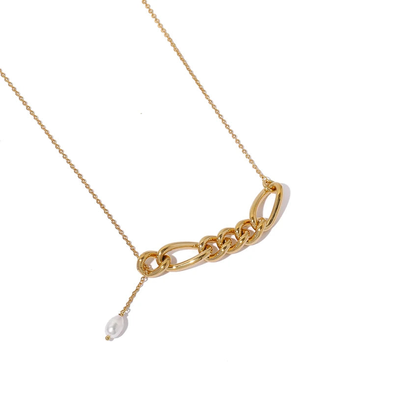 New Arrival 18K Gold Plated Necklace Trendy Simple Single Pearl Charm Chain Splicing Pendant Necklace for Women Gift Made