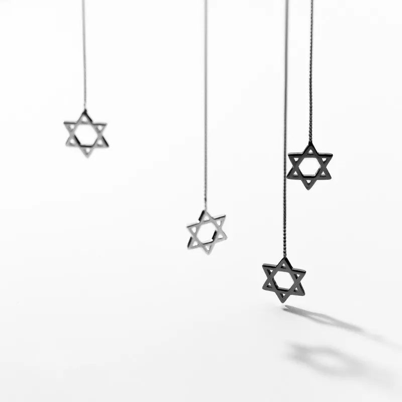 925 Sterling Silver Black Star Pendant Ear Threader Long Chain Dangle Drop Earrings Fashion Jewelry for Women