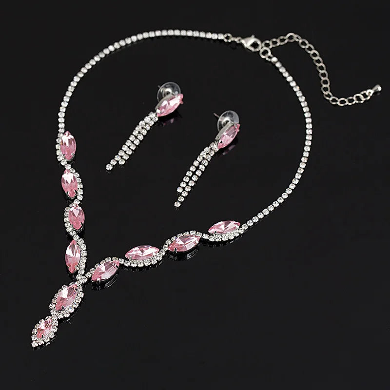 Shining Crystal Tassel Bridal Jewelry Set Luxury Women Cubic Zircon CZ Necklace Earrings Wedding Sets