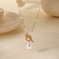 New Design 18K Gold Plated Stainless Steel OT Clasp Imitation Pearl Pendant Necklace for Girls