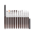 12pcs/Set Single Japanese Painted Line Drawing Pen Crystal Wood Handle Nail Art Brush Set