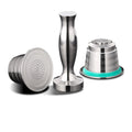 Reusable 2 Pods 1 Tamper Wareset Stainless Steel Coffee Capsules Barista Tool for Cafe Nespresso Pod Refill Coffee Filters