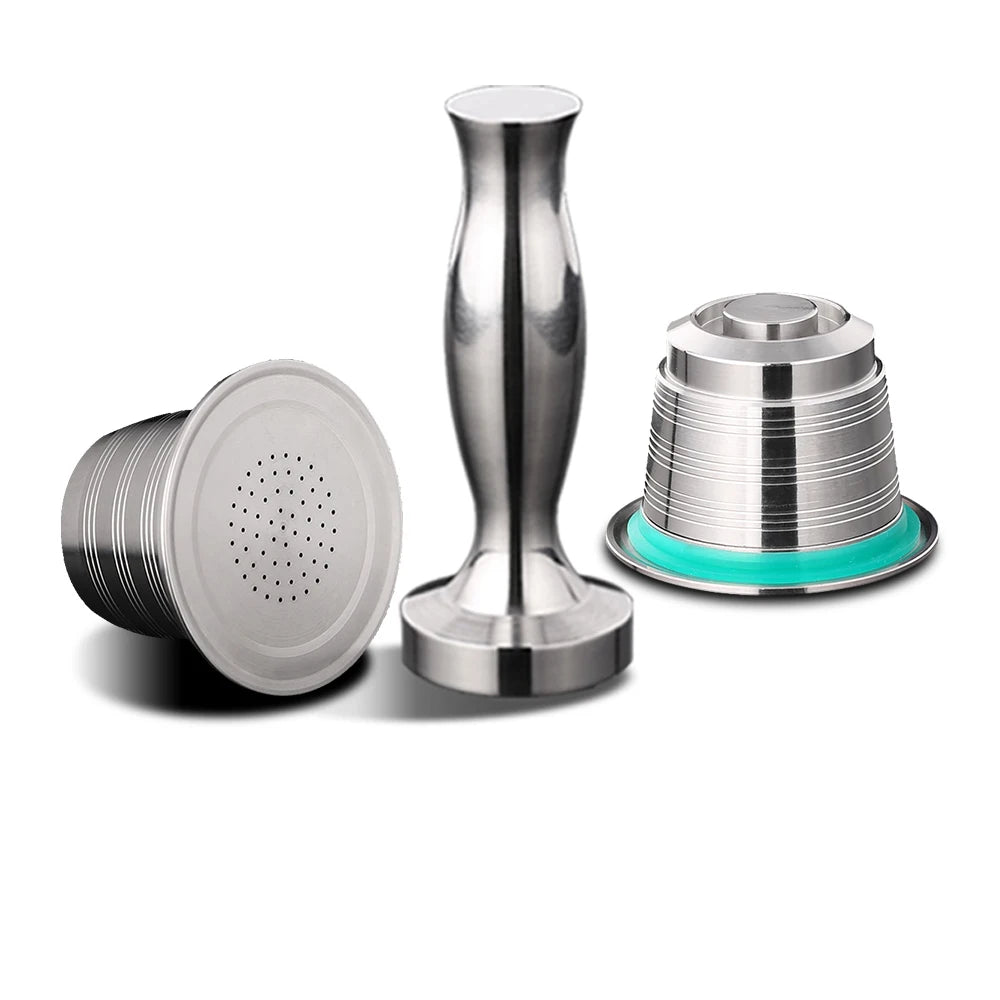 Reusable 2 Pods 1 Tamper Wareset Stainless Steel Coffee Capsules Barista Tool for Cafe Nespresso Pod Refill Coffee Filters
