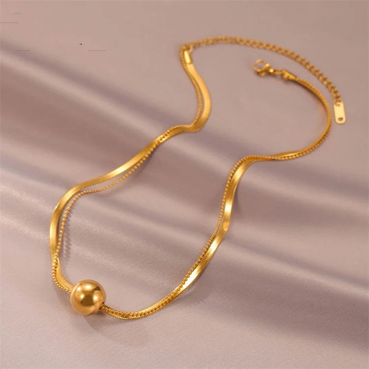 Wholesale New Luxury Fashion Jewelry Sweater Chains Double Layered Lucky Round Ball Necklaces for Women
