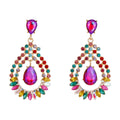 Vintage Colored Crystal Geometric Statement Earrings Rhinestone Water Drop Shaped Dangle Earrings Wedding Jewelry