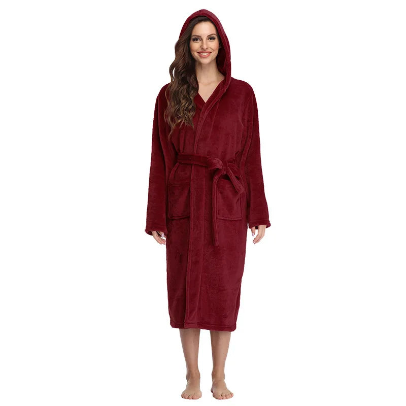 Wholesale Flannel Bathrobes Thickened Solid Color Nightgown Big Pocket Home Textile Winter Dressing for Autumn Season ODM Supply