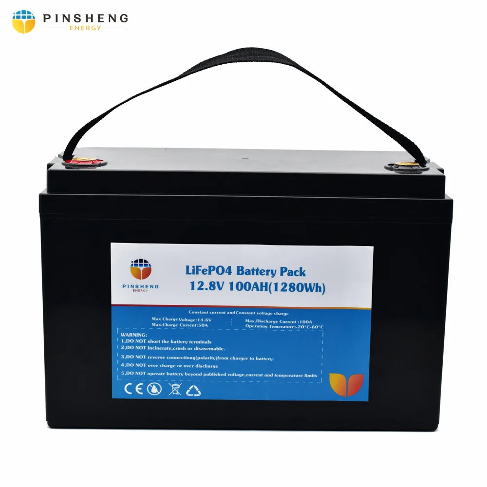 LiFePO4 Battery 12V 100Ah Lifepo4 Lithium Deep Cycle Battery for Solar System RV Marine Trolling Motor 1280Wh Energy Storage