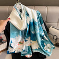 Newest Arrival Fashion Ladies Flower Pattern Silk Scarf Elegant Lotus Floral Printed Silk Shawls Long Soft Women's Silk Hijabs