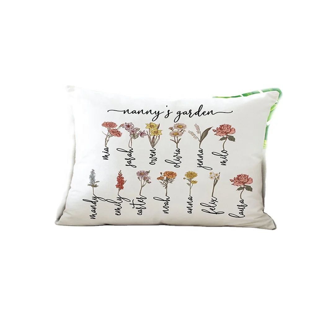 Birth Flower Personalized Pillow for Nanny for Christmas Birthday