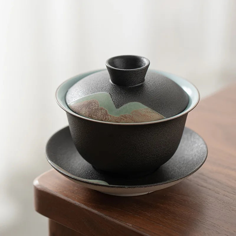 Japanese Style Hand-Drawn Kung Fu Tea Set Distant Gaiwan Porcelain Tea Bowl Household Stoneware Ceramic Tea Maker