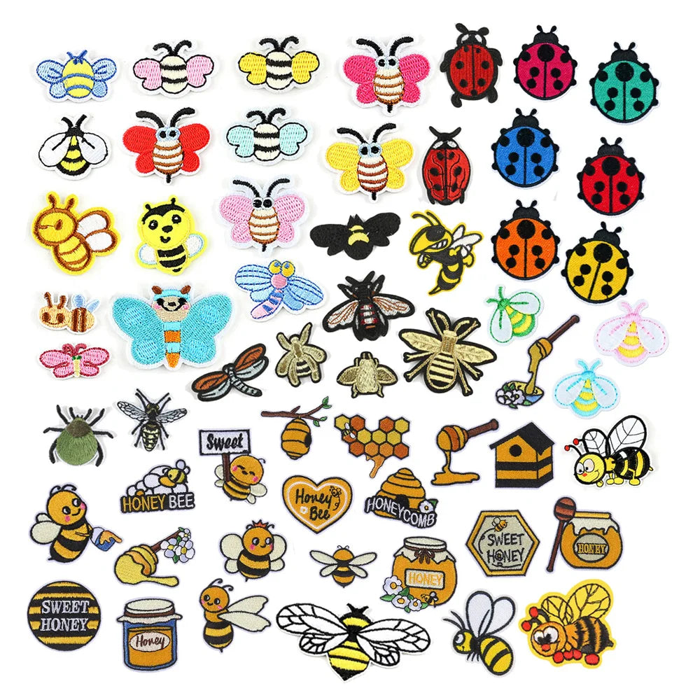 Wholesale Price Cute Cartoon Small Insect Theme Iron on Embroidered Ladybug butterfly Bee Patches for Kids Clothes
