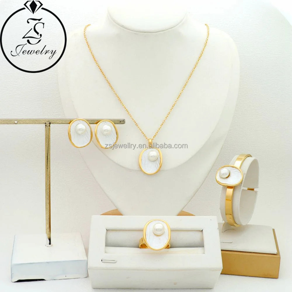 Flower Wedding Cubic Zircon Stainless Steel Gold Plated Women Fashion Jewelry Girl Gift Accessories Sets
