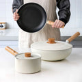 Non-Stick Cooking Wok Set Whit Lid Thickened Kitchen Soup Pot Flat-Bottomed Milk Pan Wooden Handle Pot Cookware Sets