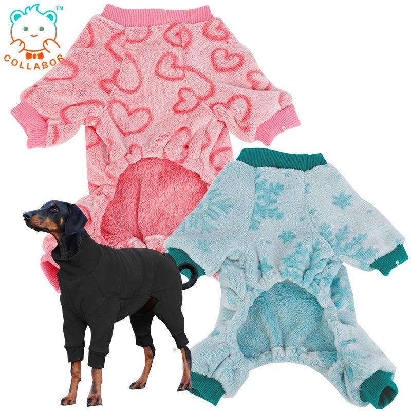 COLLABOR Hot Winter Overalls Soft Fleece Heart Snow Pattern Adidog Dog Hoodies Jumpsuit Warm Sweat Shirt