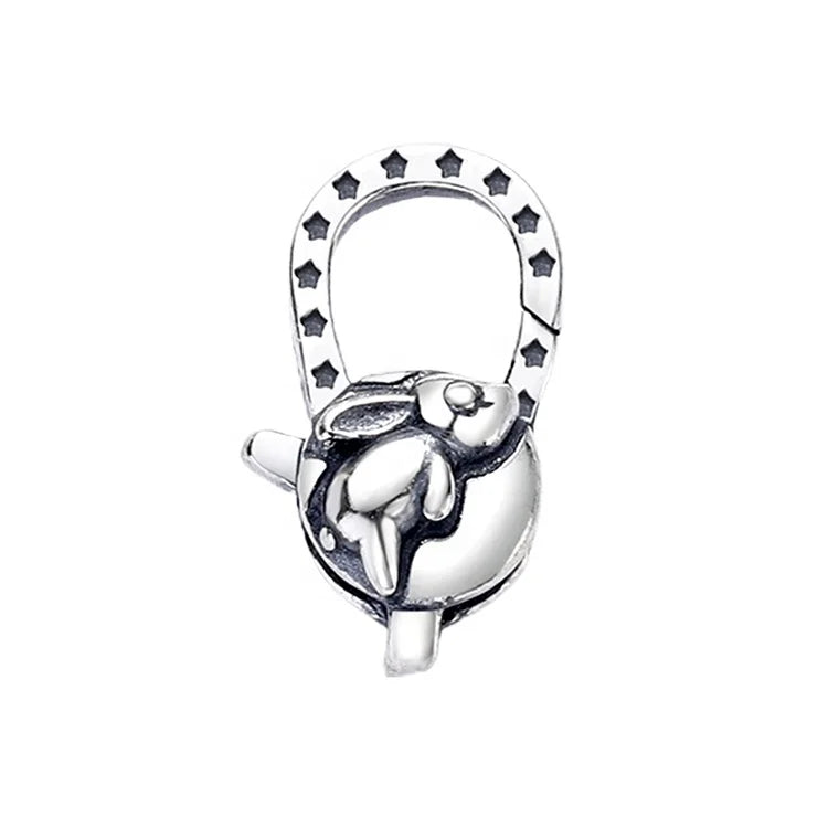 Funny Cute Rabbit Flying Lobster Claw Clasp Oxidized Silver 925 Trigger Clasp for Men & Women Bracelets