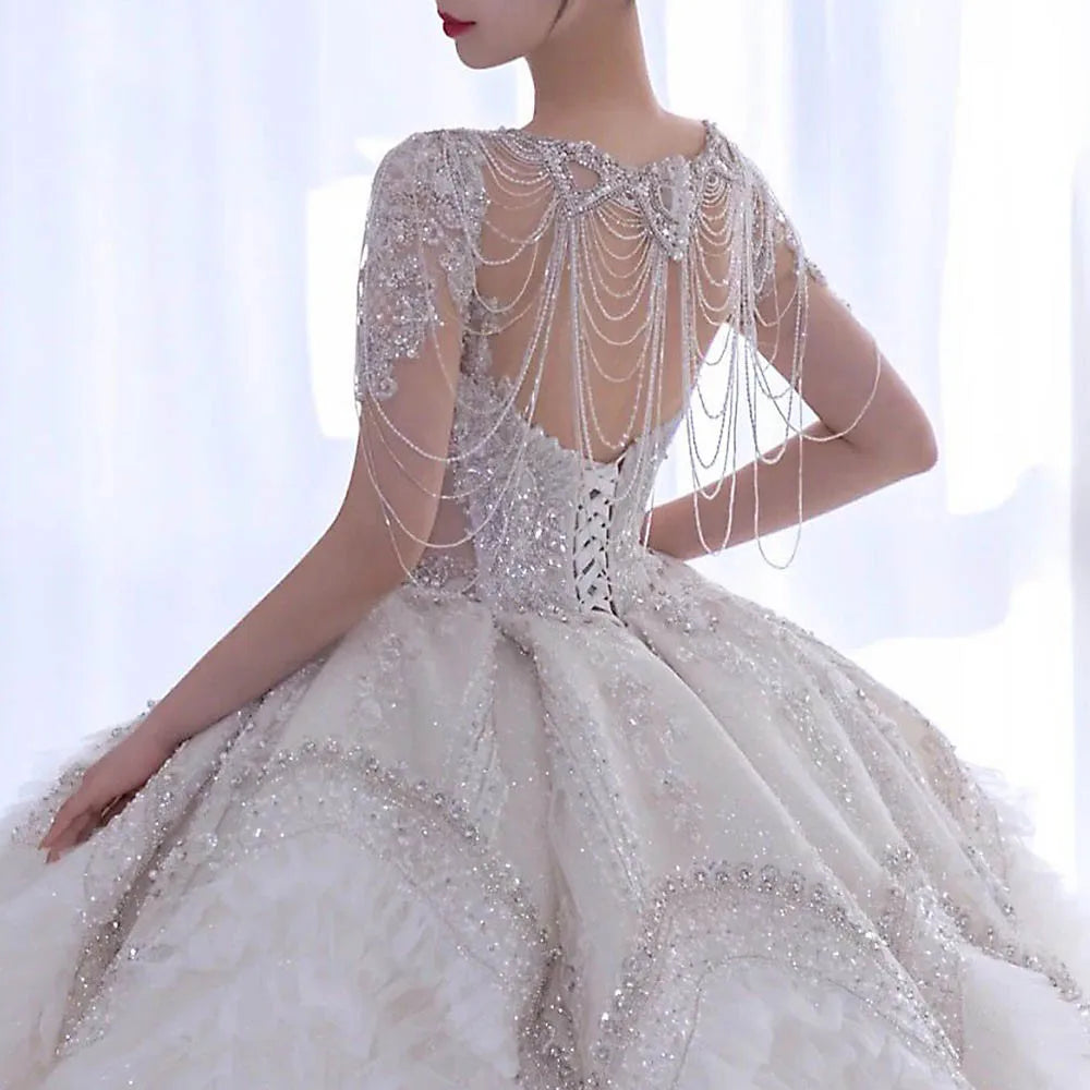 Jachon Hand Beaded Bridal Rhinestone Shoulder Chain Tassel Shawl Wedding Dress Accessories