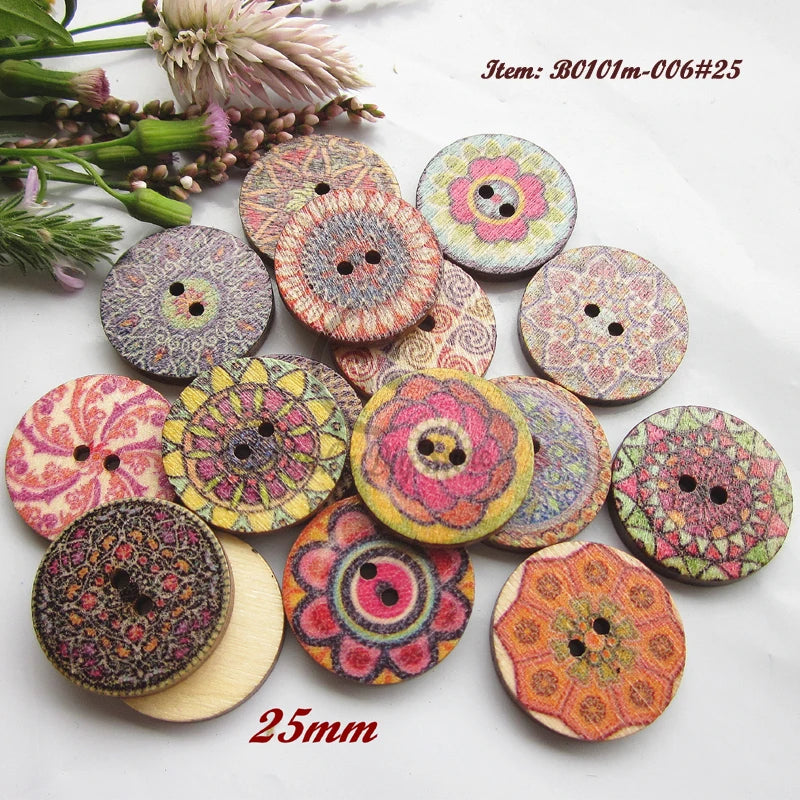 Spot Low-priced Wholesale Popular Items Retro Patterned Printed Bakelite Buttons Cartoon Painted 2-Holes Flatback Nickel-Free