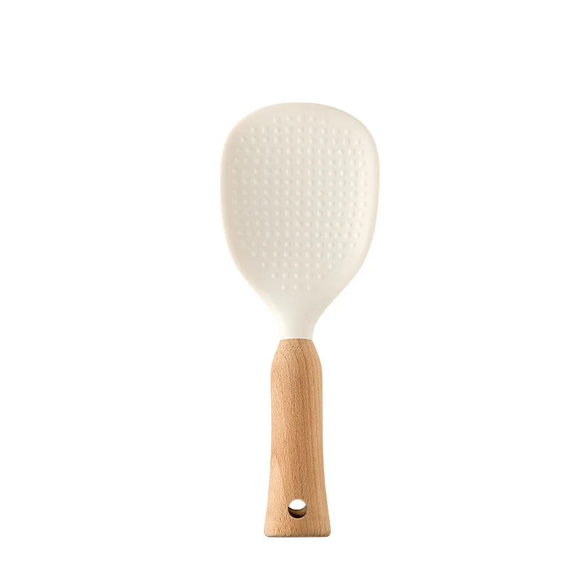 White Silicone Eco-Friendly Rice Paddle Spoon Non-Stick Heat Resistant Standing Scooper Rice Cooker Server Spatula 21x8x3cm 82g
