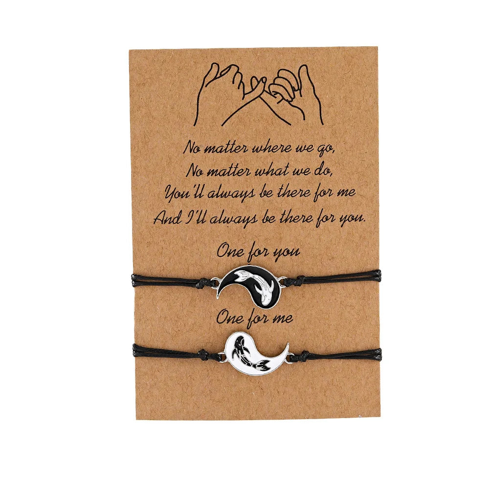 Ying Yang Koi Fish Bracelet Tai Chi Yin Yang Couple Bracelets Adjustable Best Friend Matching Bracelets Agate Gift for Lover