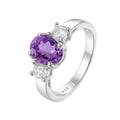Hot Selling Classic Fashion Rings Three-stone Natural Amethyst Gemstone 925 Sterling Silver Rings Jewelry Women Wedding