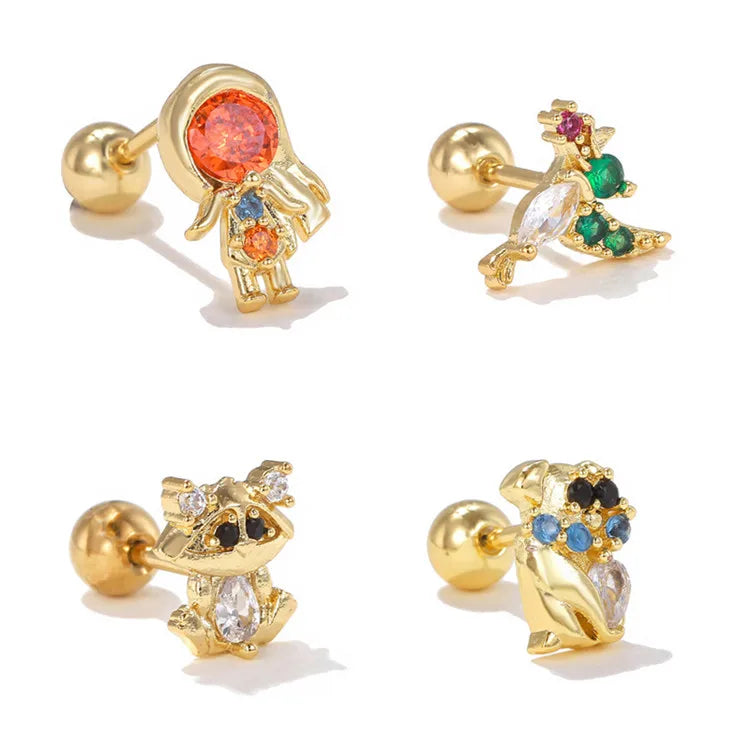 SP Wholesale Screw Ball Backing Jewelry Cute Small Zircon Cartoon Princess Animal Stud Earrings