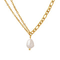Fashion Double Chain Freshwater Pearl Necklace Waterproof Titanium Steel 18K Gold Women Jewelry Party Gift